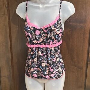 Secret treasures feminine sleep cami Floral Spaghetti Strap Top w/ Pink Accents